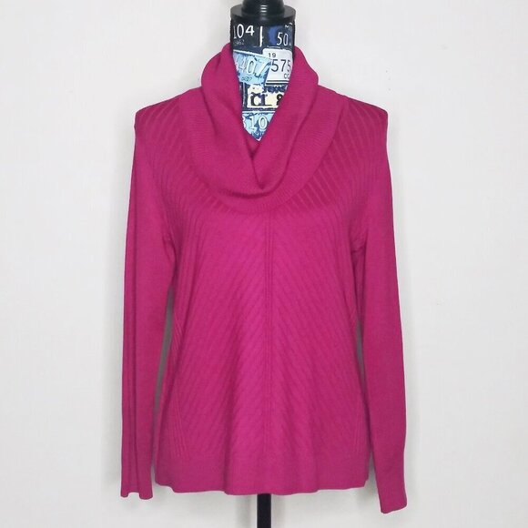 INVESTMENTS Petites Ribbed Knit Cowl Neck Sweater Pullover Fuchsia Pink Sz S NWT - Picture 9 of 9
